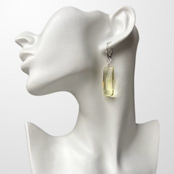 Delicate polished rectangular clear amber earrings