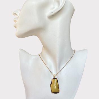 Fine clear landscape amber with natural bark necklace