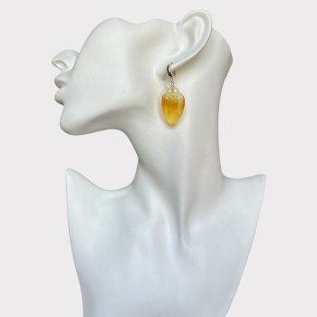 Fine light frosted amber earrings kursikai