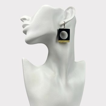 Modernist circular landscape amber earrings with black oak