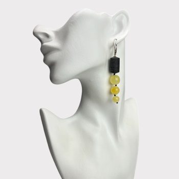 Gorgeous light landscape amber earrings with black oak