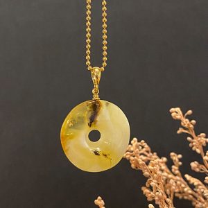 Stilingas gelsvo peizažinio gintaro kaklo pakabukas Amuletas
