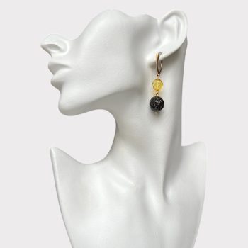 Stylish two-tone faceted amber ball earrings