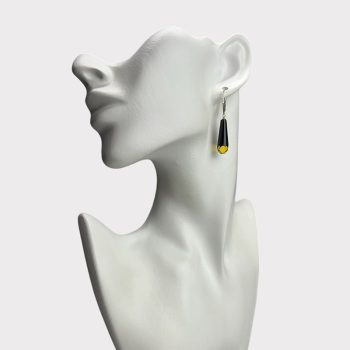 Stylish conical faceted greenish amber earrings