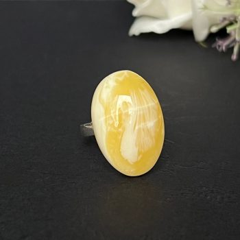 Subtilus ovalo formos peizažinio gintaro žiedas
