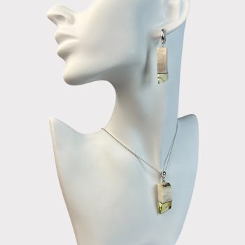 Elegant clear amber elk antler earrings and necklace set
