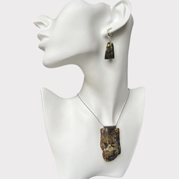 Gorgeous set of greenish speckled amber earrings and necklace