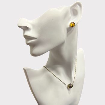 Fine set of faceted greenish amber earrings and necklace pendant