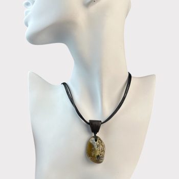 Gorgeous black oak and yellow speckled amber necklace