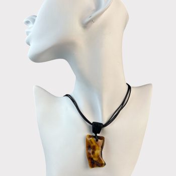 Black oak and speckled amber necklace with natural bark