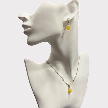 Delicate yellow amber earrings and pendant set