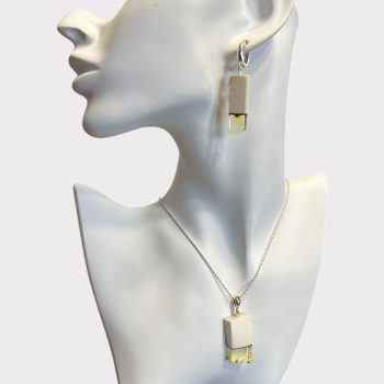 Elegant set of elk antler and clear amber earrings and necklace