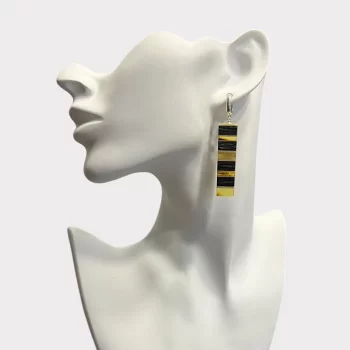 Distinctive elongated black oak and yellow amber earrings