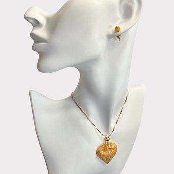 Caramel coloured amber pendant and earrings set
