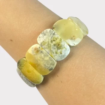 Elegantiška blizgių peizažinio gintaro plytelių apyrankė 2