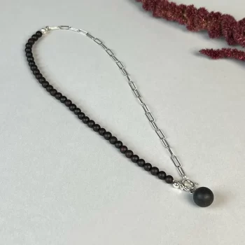 Dainty necklace of matt dark cherry amber beads 2