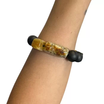 Men's stylish bracelet in black oak and light dark speckled amber 2