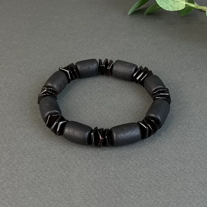 Men's stylish black oak and dark cherry amber bracelet