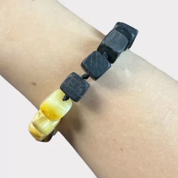 Men's stylish cubic black oak and landscape amber bracelet 2