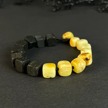 Stylish cubic black oak and landscape amber men's bracelet
