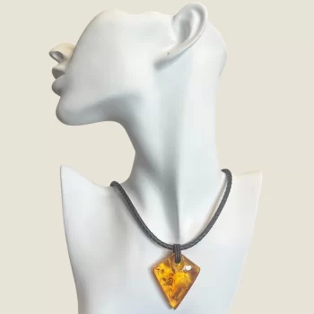 Stylish clear honey coloured amber men's necklace on leather cord 2