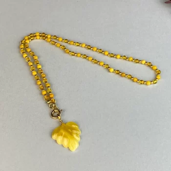 Dainty slide and caramel amber bead necklace with engraved pendant 2