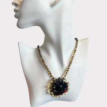 Gorgeous faceted yellow amber necklace with flower ring pendant 2