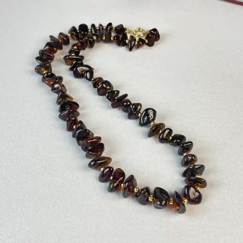 Stylish dark honey amber pebble necklace 2