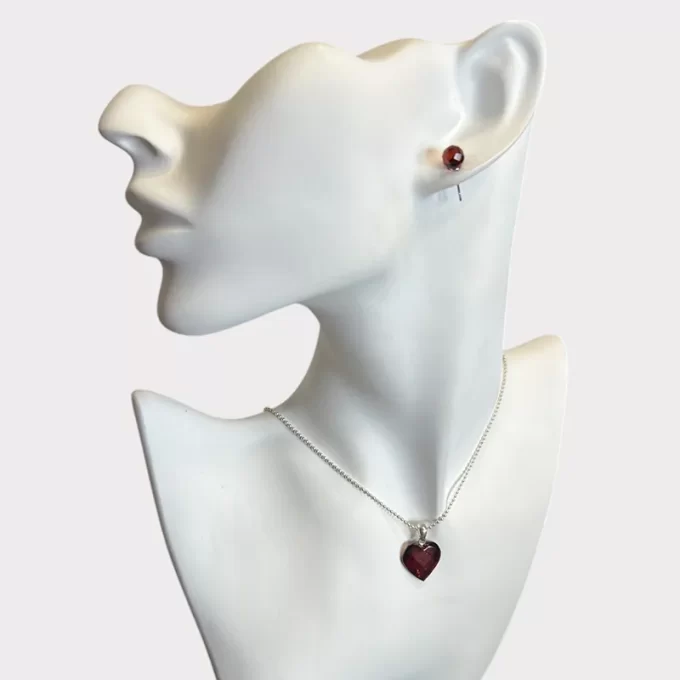Fine faceted cherry amber pendant and earrings set 2