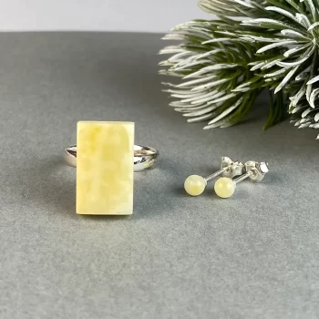 Fine rectangular rectangular set of landscape amber ring and earring tacks