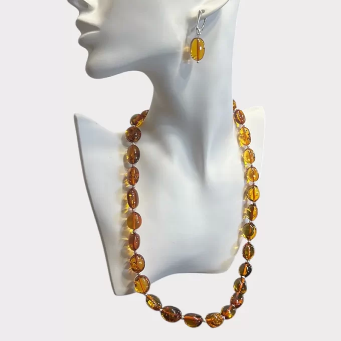 Chic honey coloured amber necklace, earrings and bracelet set 5