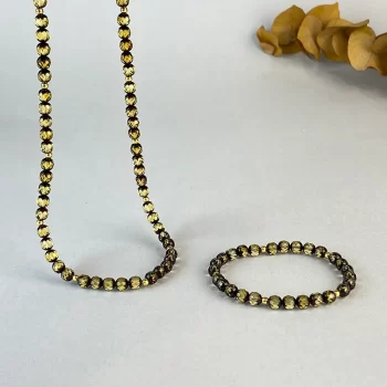Gorgeous faceted greenish amber necklace and bracelet set