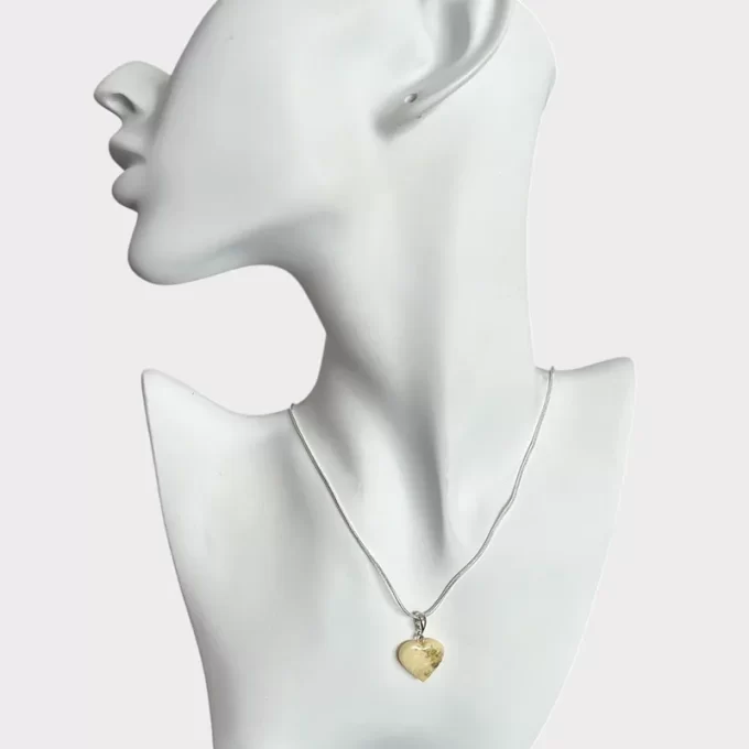 Stylish set of landscape amber earrings and heart-shaped pendant 2