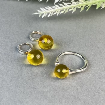 Playful clear amber earrings and ring set 2