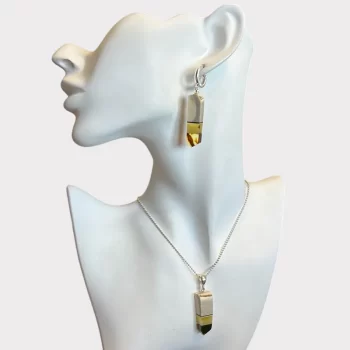 Adorable elk antler and yellow speckled amber earrings and necklace set 2