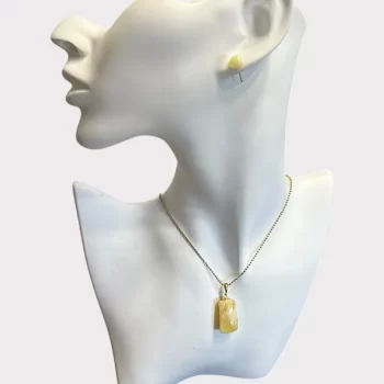 Charming yellow landscape amber pendant and earring tacks set 2