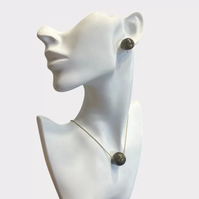 Charming dark amber pendant and earring tacks set 2