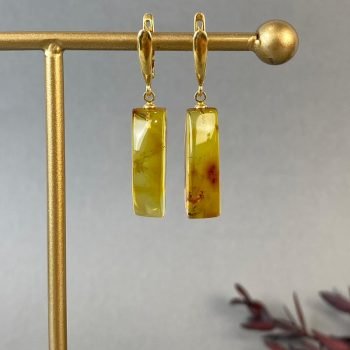 Elegantiški pailgų formų skaidraus gintaro auskarai