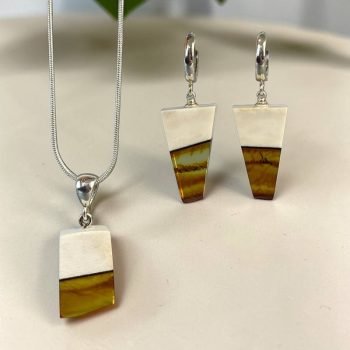 Modernus briedžio rago ir skaidraus medaus gintaro auskarų ir pakabuko rinkinys(1)