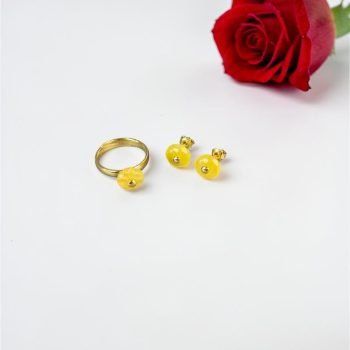 Minimalistinis geltono fcetuoto gintaro rinkinys