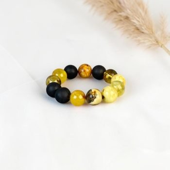 Moderni juodojo ąžuolo ir įvairiaspalvio gintaro apyrankė