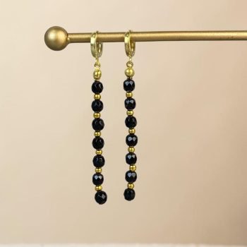 Stilingi ir prabangūs juodo facetuoto gintaro auskarai